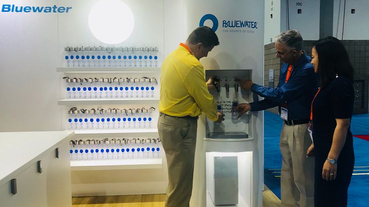 Ideal for public events of any kind, Bluewater water stations dispense up to 7,000 liters (1,826 US gallons) of chilled still or sparkling purified water every day.
