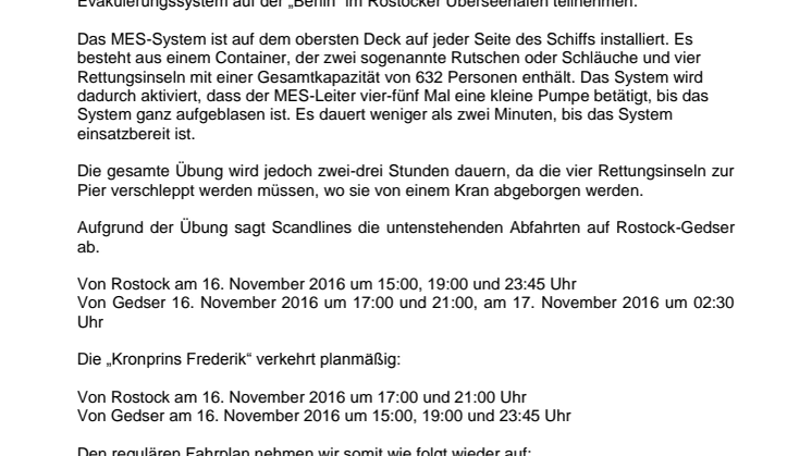 Scandlines führt Übung zur Seenotrettung auf der „Berlin“ durch