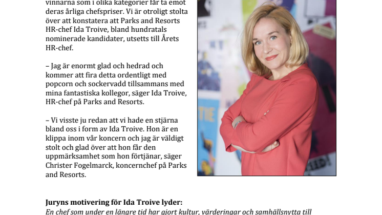 Parks and Resorts Ida Troive utsedd till Årets HR-chef