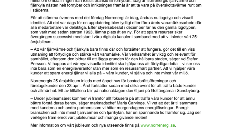 Nytt utseende när Norrenergi 25-årsjubilerar