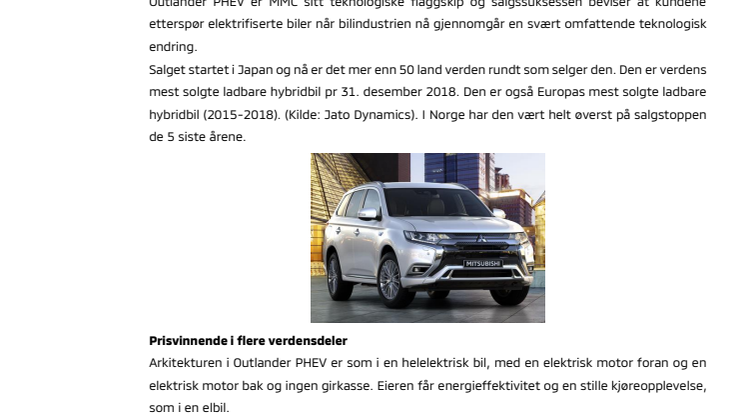 Mitsubishi Outlander PHEV med 200.000 solgte globalt