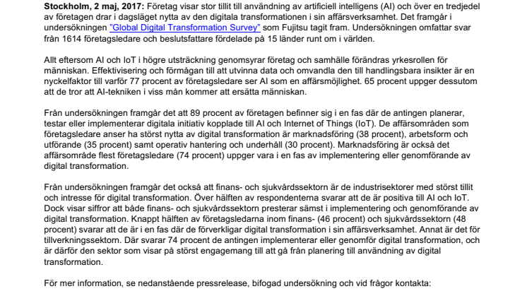 Fujitsu-undersökning understryker digital transformation som främsta drivkraft för företagstillväxt