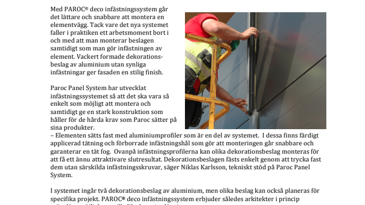 Paroc Panel System lanserar PAROC® deco infästningssystem – snabbare montage och snyggare finish av elementväggar