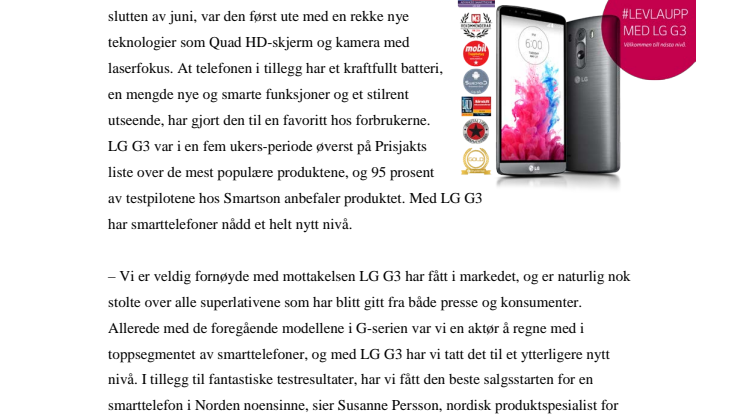 SUKSESS FOR LG G3 – TOPPKARAKTER FRA BÅDE PRESSEN OG KONSUMENTENE