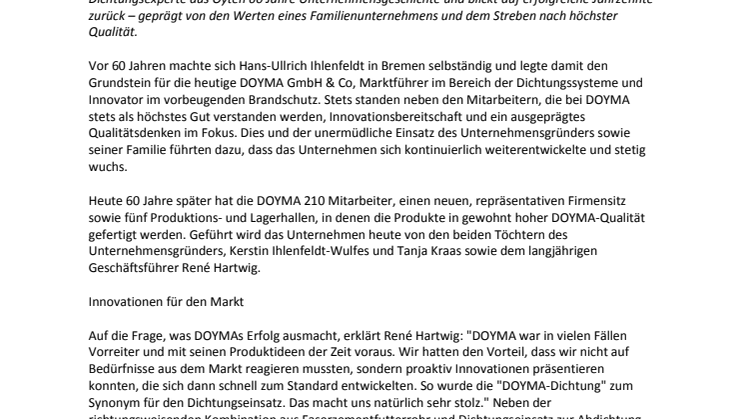 DOYMA-Pressemitteilung: Innovationswille & Kundenorientierung - 60 Jahre Unternehmensgeschichte