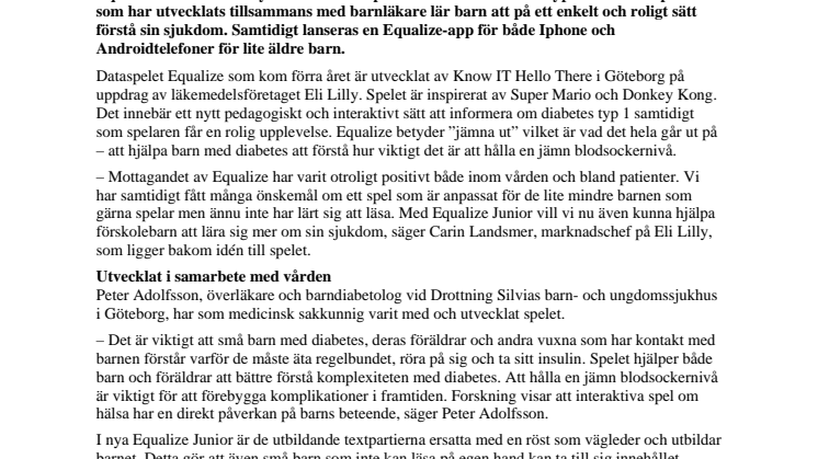 Equalize Junior – nytt dataspel om diabetes för de minsta