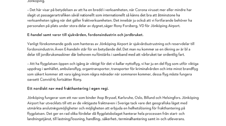 Mer flygfrakt på Jönköping Airport