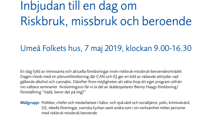 ​En dag om riskbruk, missbruk och beroende