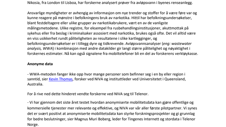Anonyme mobiltelefondata bidrar til å kartlegge narkotikabruken i hovedstaden