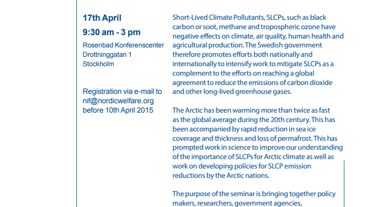 Invitation: Nordic seminar on the Arctic Climate How to put SLCP policies into practice 