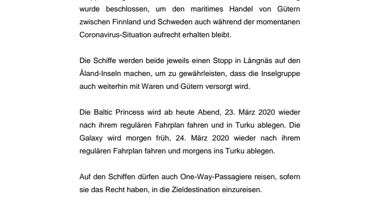 Tallink Silja bringt die Schiffe Baltic Princess und Galaxy für Passagiere und Fracht auf die Turku-Stockholm-Route zurück
