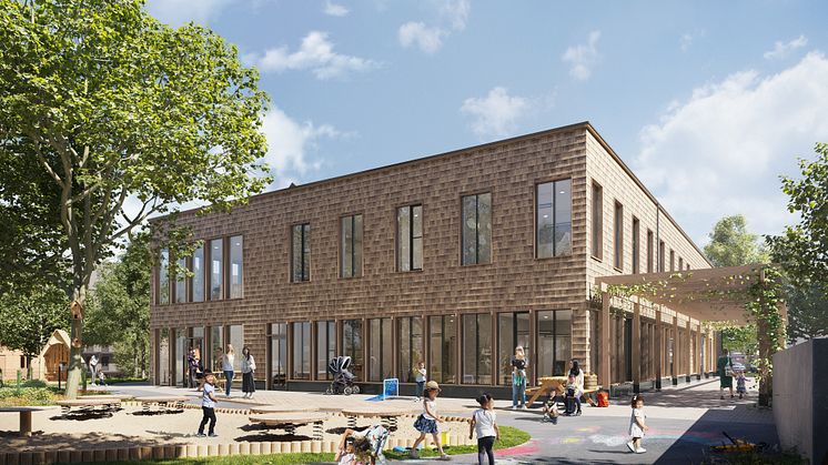 Fridaskolans förskola i Kallebäcks Terrasser välkomnar 120 förskolebarn i åldrarna 0 – 5 år hösten 2023. Förskolan blir nästan 1 300 kvadratmeter och byggs enligt Miljöbyggnad silver. Arkitekt är Liljewall arkitekter.