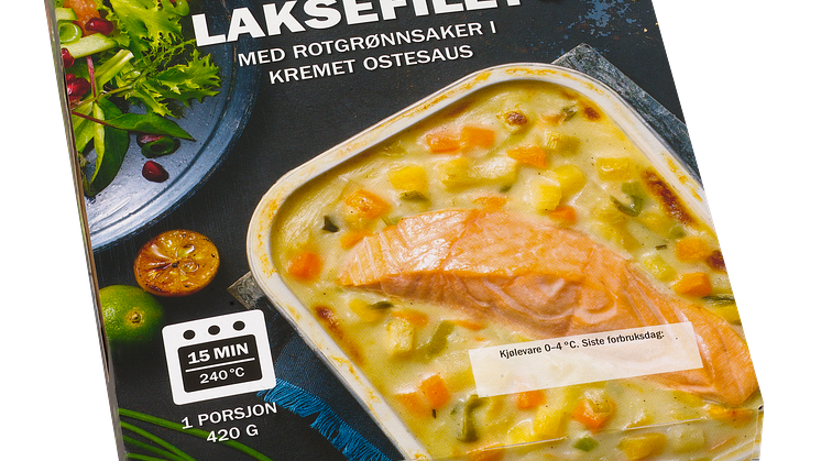 Fjordland ovnsklar Laksefilet med rotgrønnsaker i kremet ostesaus