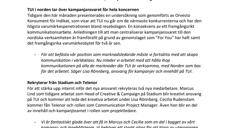 ”For You” tar TUI till nya höjder
