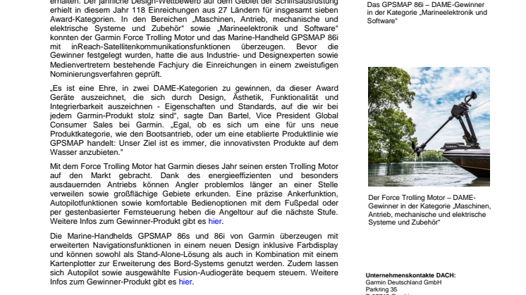 Garmin gewinnt zwei der begehrten DAME Design Awards 