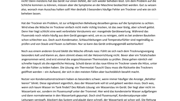 Trockner kaputt? – 3 häufige Trockner-Probleme und ihre Lösung