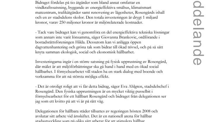 52 miljoner till hållbara satsningar i Rosengård