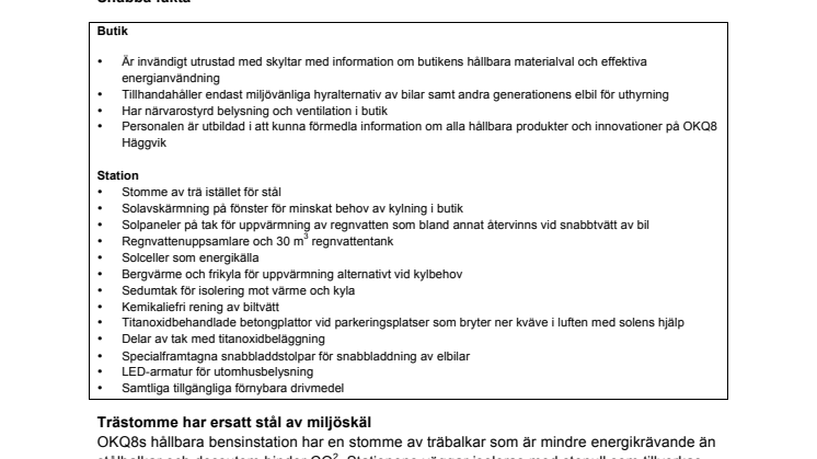 Faktablad OKQ8 Häggvik- Europas första hållbara bensinstation