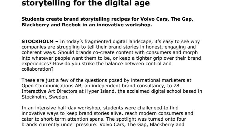 Open Communications challenges Hyper Island students to reinvent brand storytelling for the digital age