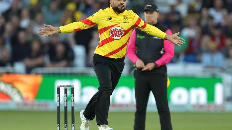 Rashid Khan celebrates a wicket in The Hundred last year. Photo: ECB/Getty Images