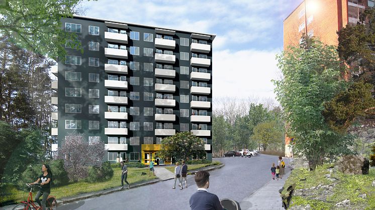 Huge Bostäder bygger 62 lägenheter för unga i Trångsund, Huddinge. Bild: HMXW Arkitekter. 