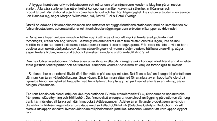 Statoil inviger ny fullservicestation i Vintrie, Malmö