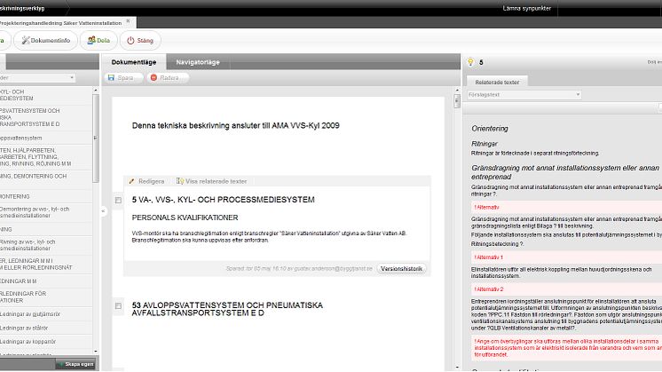 AMA Beskrivningsverktyg, skärmdump