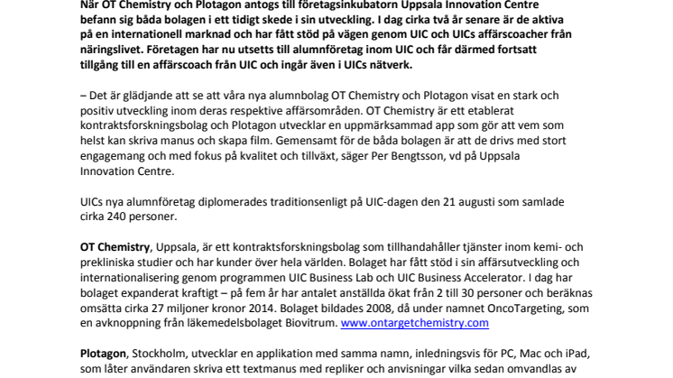 OT Chemistry och Plotagon gör exit från UIC