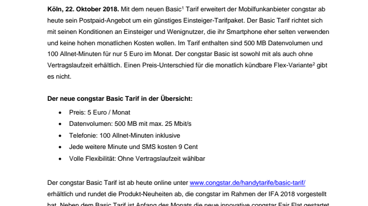 Der neue congstar Basic Tarif: Einsteiger-Tarifpaket zum günstigen Preis