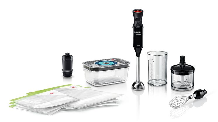 Nyhed: Bosch Stavblender ErgoMixx med vakuumopbevaring, som forlænger madens holdbarhed.