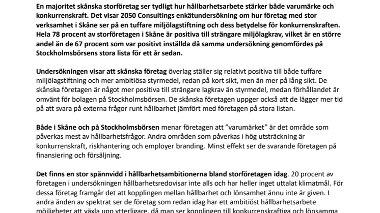 Skånska storföretag: Hållbarhetsarbete stärker varumärke och konkurrenskraft 