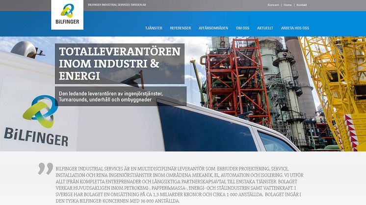 Bilfinger Industrial Services Sweden AB lanserar ny hemsida
