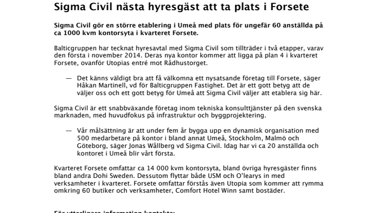Sigma Civil nästa hyresgäst att ta plats i Forsete