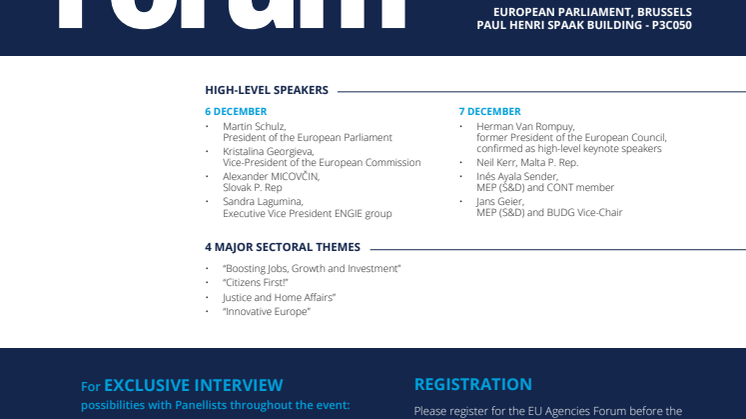 Save the date: EU Agencies Forum in the European Parliament on 6 – 7 December 2016