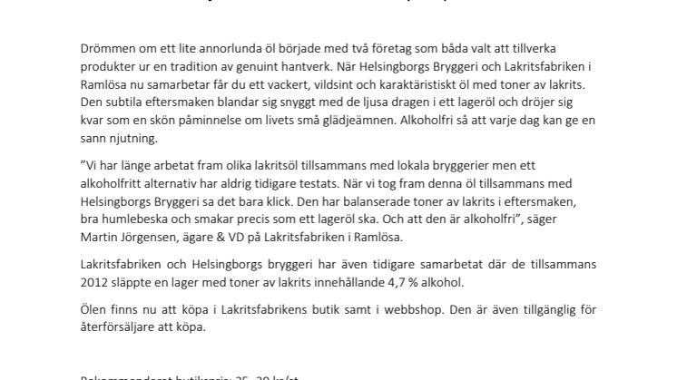 LAKRITSFABRIKEN LANSERAR VÄRLDENS FÖRSTA ALKOHOLFRIA LAKRITSÖL 