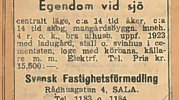 En bostadsannons från tidigt 40-tal