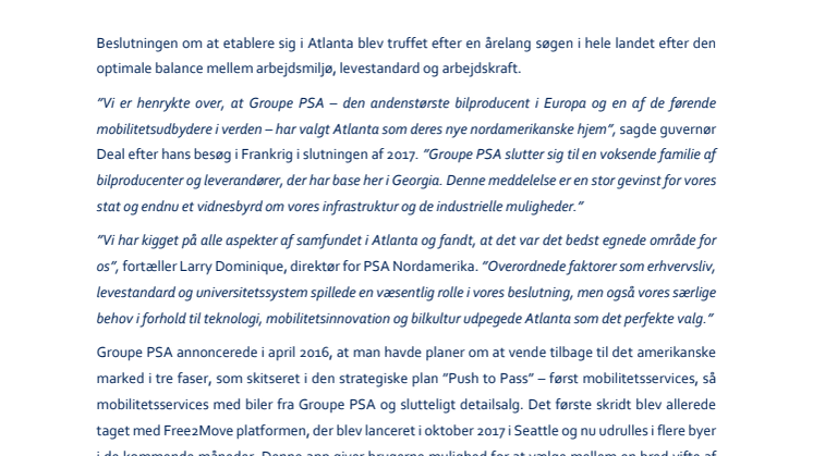  Groupe PSA etablerer nordamerikansk hovedsæde i Atlanta