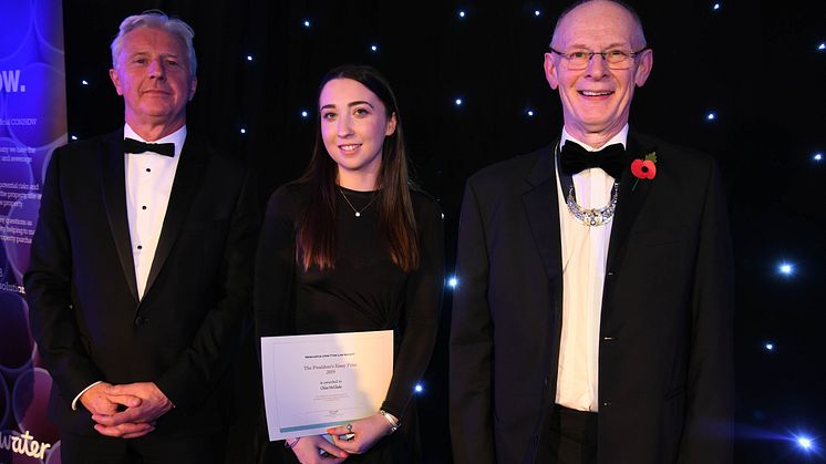 L-R Paul Tennant OBE, Chief Executive of the Law Society, law student Chloe McGlade and Chris Hugill.