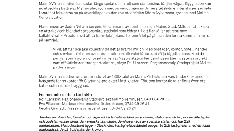 Malmö Västra Station byter ägare