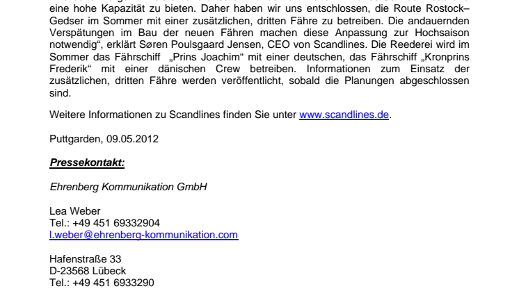 Scandlines Neubauten gehen nicht zur Sommersaison in Dienst