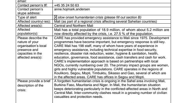 Call: Violent Conflict and Food Insecurity in Mali (18-012-SO)