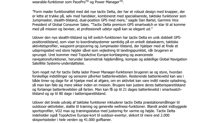 Garmin® føjer tactix® Delta til sit udvalg af taktiske smartwatches
