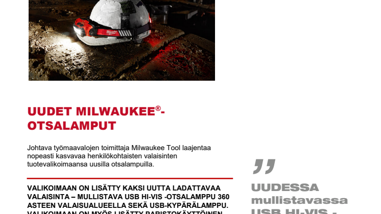 UUDET MILWAUKEE®-OTSALAMPUT