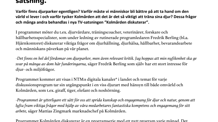 Fredrik Berling programledare i Kolmårdens nya TV-satsning