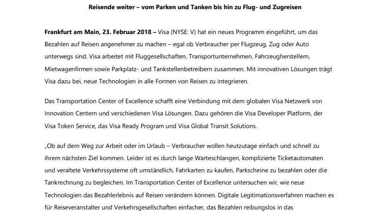 Ob Flugzeug, Zug oder Auto – Visa verbessert das Bezahlerlebnis auf Reisen 