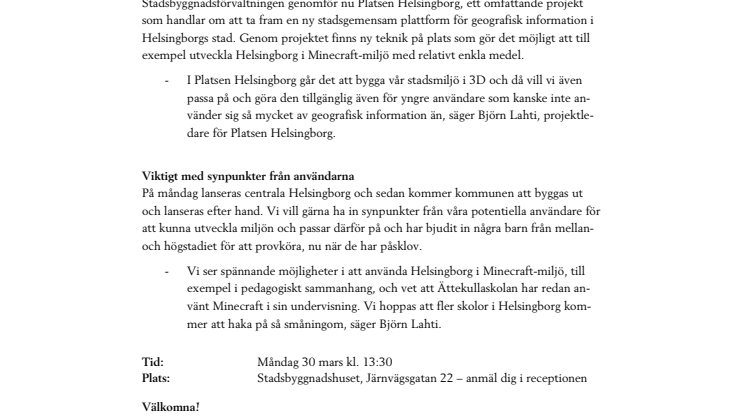​Helsingborg lanseras i Minecraft-miljö