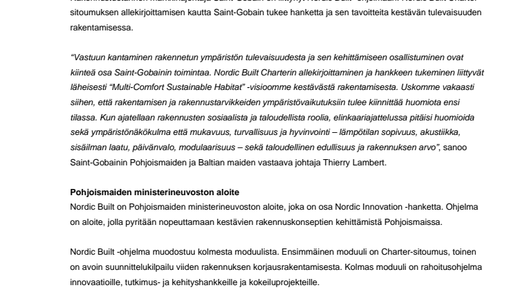 Saint-Gobain mukaan Nordic Built -ohjelmaan