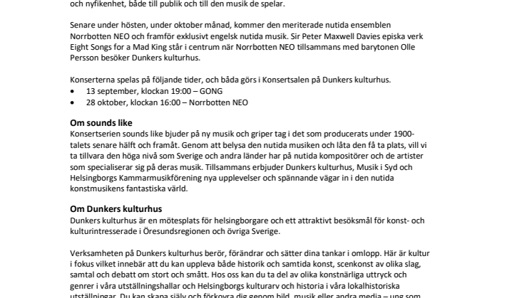 GONG inleder hösten med sounds like på Dunkers kulturhus