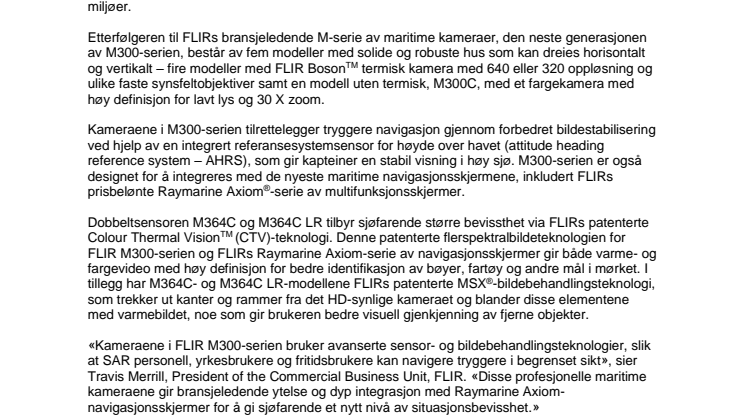 FLIR introduserer maritime kameraer i M300-serien