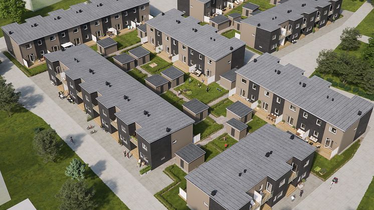 Översiktsillustration av det nya kvarteret BoKlok Bangården i Kävlinge